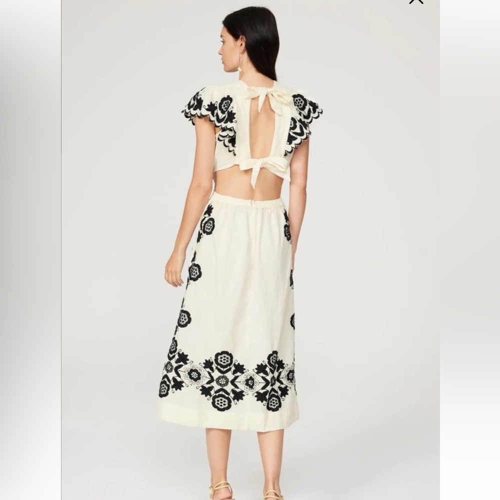 Sea Cream and Black Midi Dress